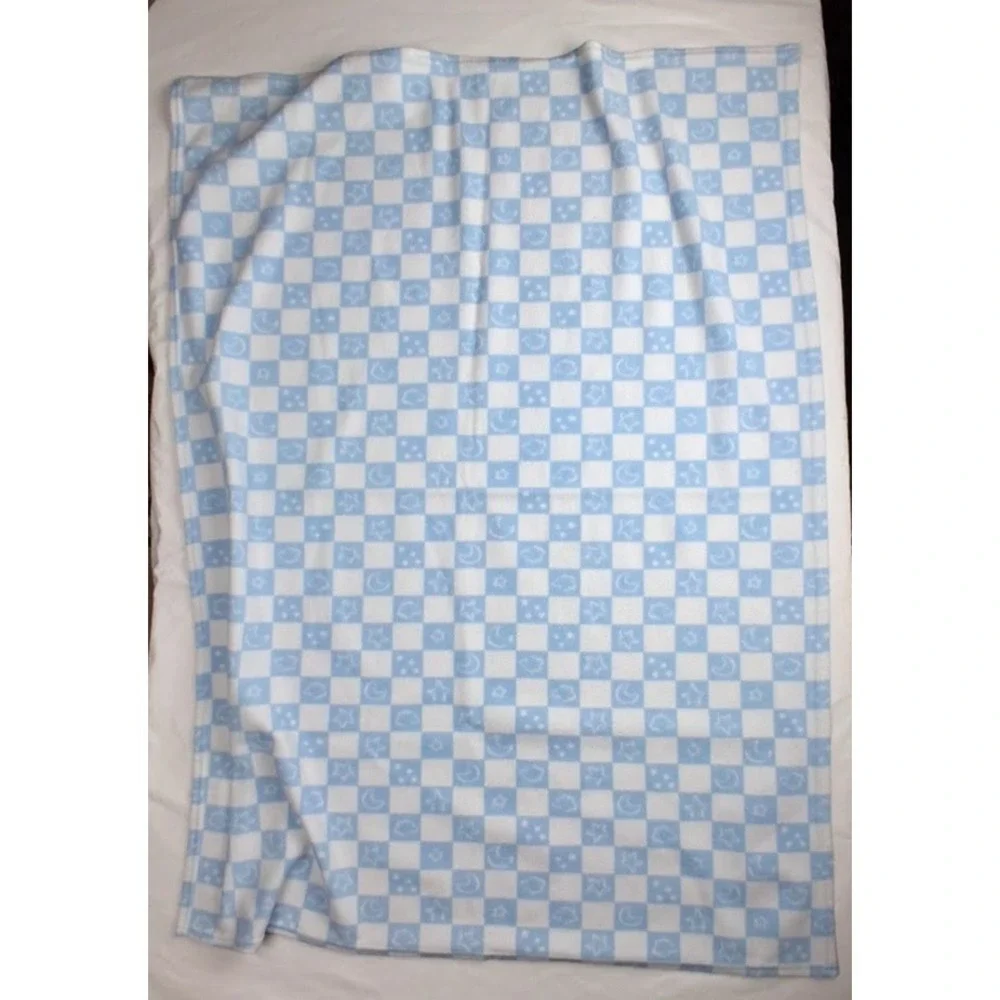 Bright Future Blue White Squares Baby Blanket Soft Fleece Star Moon Security